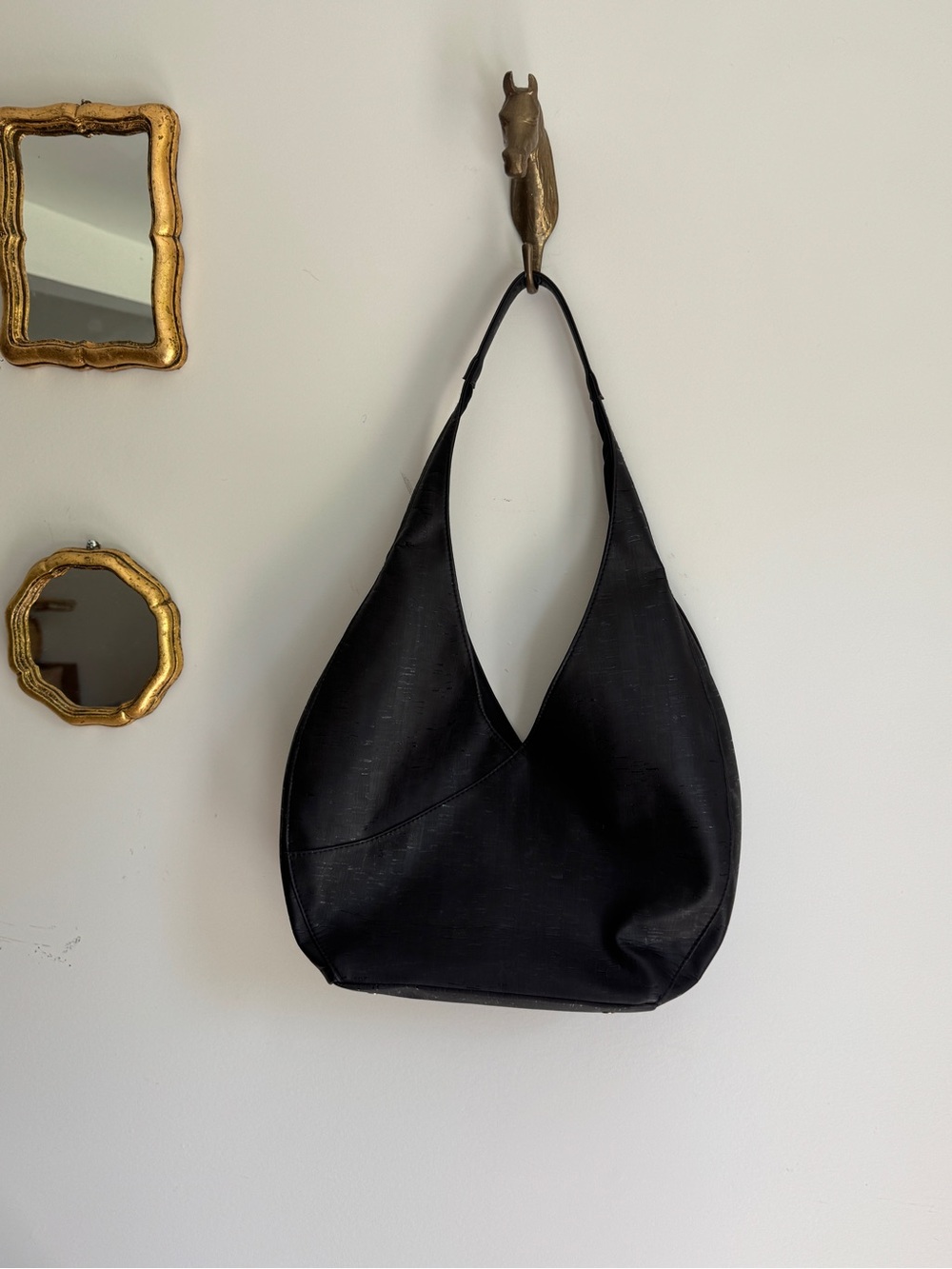 Elegant Tiradia Cork Black Shoulder Hobo Bag - Minimalist Everyday Style